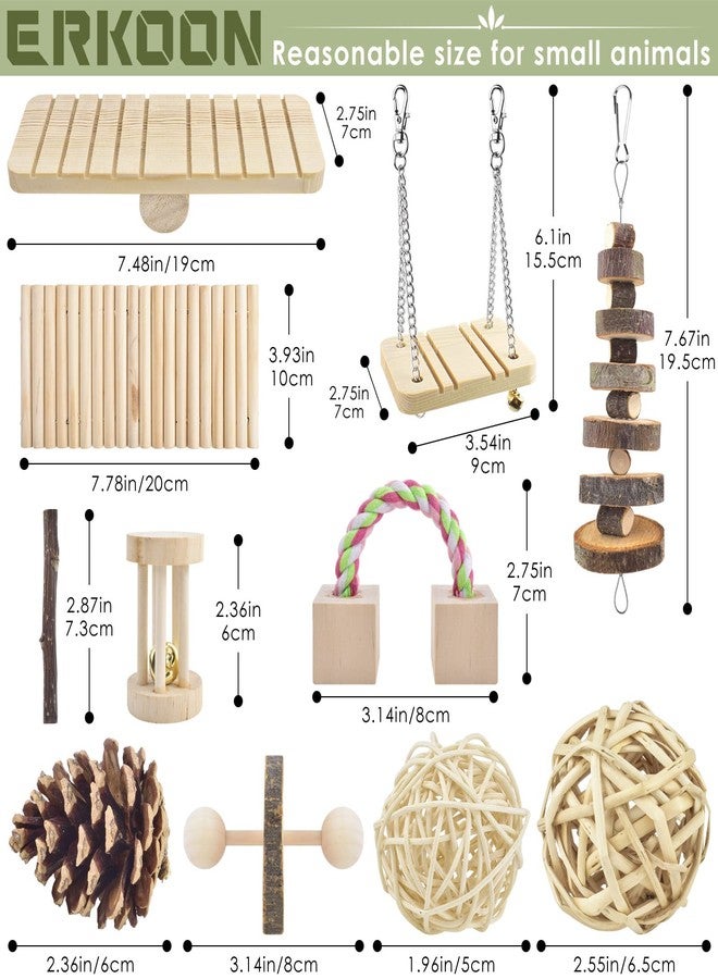 ERKOON New 12 Pack Hamster Chew Toys Gerbil Rat Guinea Pig Chinchilla Chew Toys Accessories, Natural Wooden Dumbbells Exercise Bell Roller Teeth Care Molar Toy for Rabbits Bird Rabbits Hamster Gerbil - Image 2
